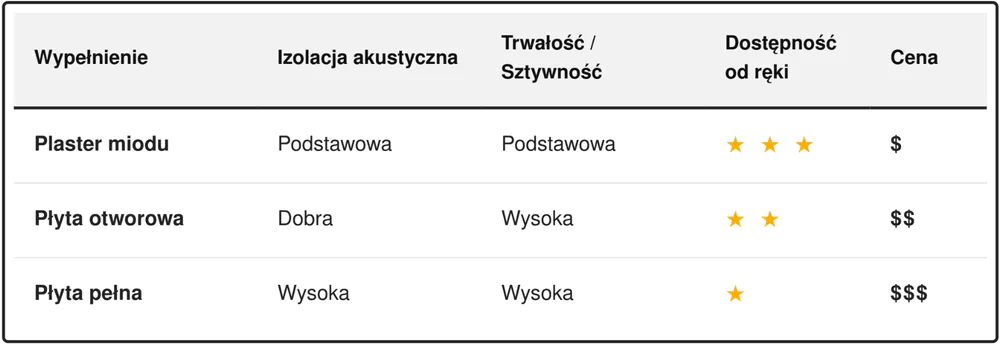 tabela porównawcza wypełnień drzwi
