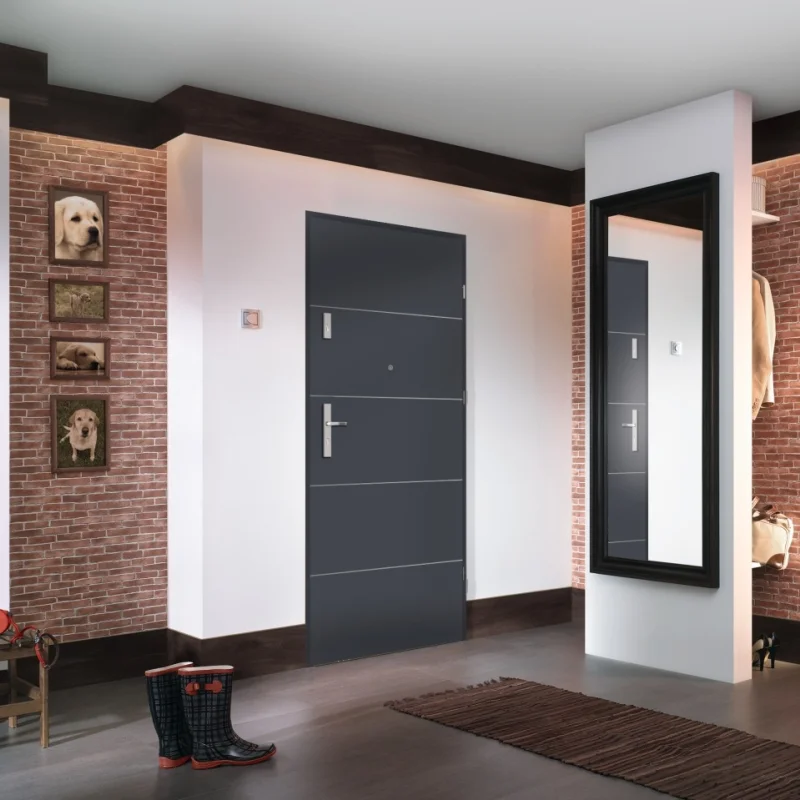 Drzwi Wejściowe Agat Prawe 80 Antracyt Intarsje srebrne, SP