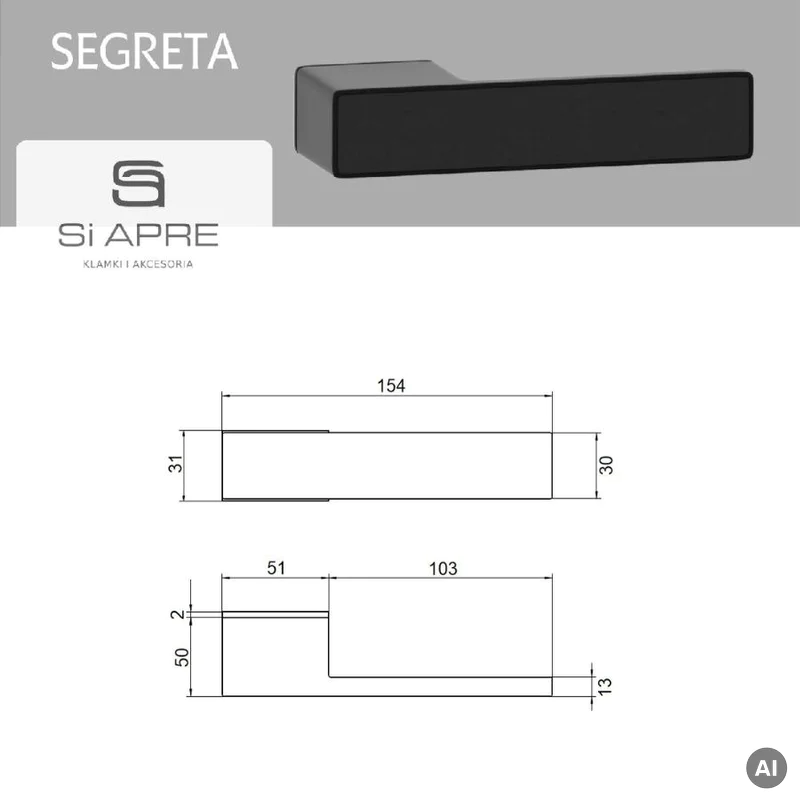 Klamka z ukrytym zamkiem Segreta Czarna, 5907609715142 - 3