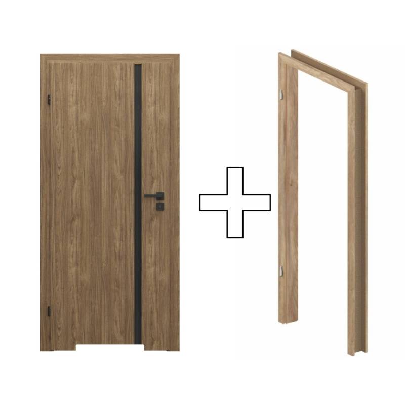 Zestaw Drzwi + Ościeżnica Porta Focus 4.A z czarną szybą WC 95-135 Dąb Catania Przylgowe (otwierane na zewnątrz) Lewe 80cm plaster miodu, SPWG4A0L08DDTWSB2KHB00, OPWP6B0L08DDT0SZ260000
