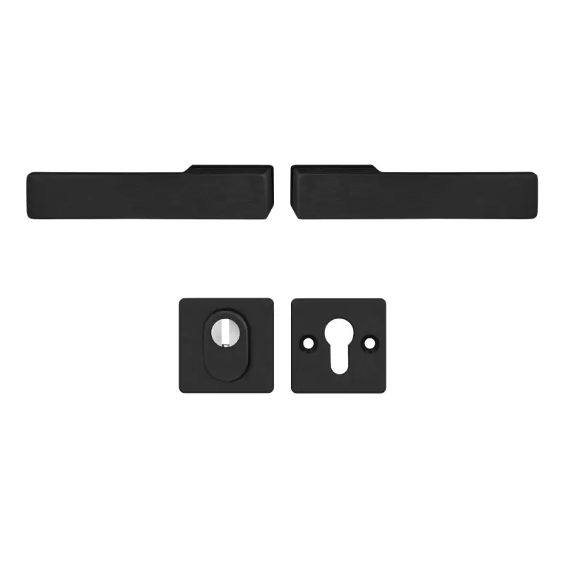 Klamka Libera Czarna klamko + klamka + rozeta WB z zabezpiec