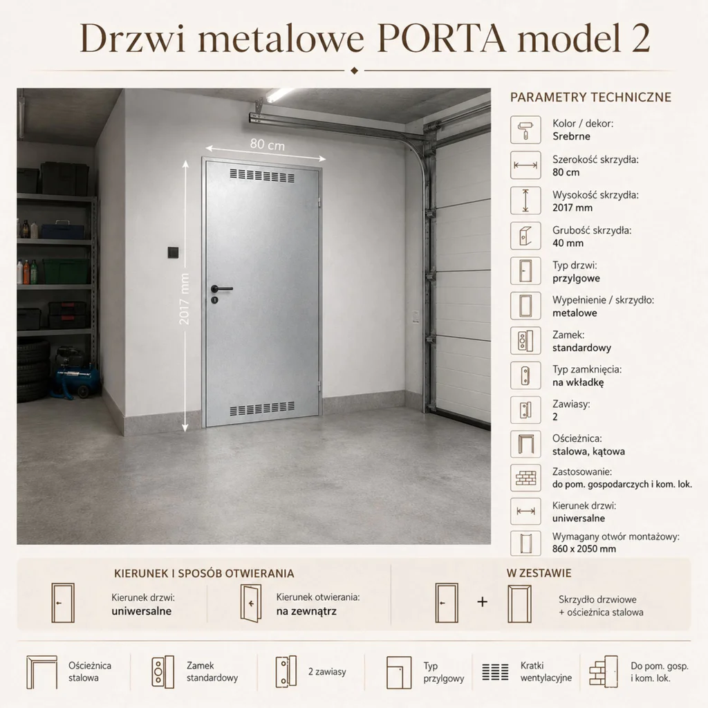 Drzwi uniwersalne metalowe Porta 80 model 2 , DNWPL2MU080000SP2K0000