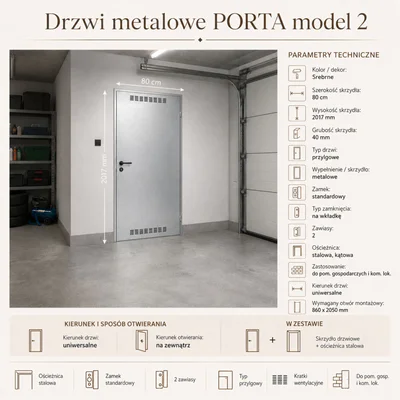 Drzwi uniwersalne metalowe Porta 80 model 2 , DNWPL2MU080000SP2K0000
