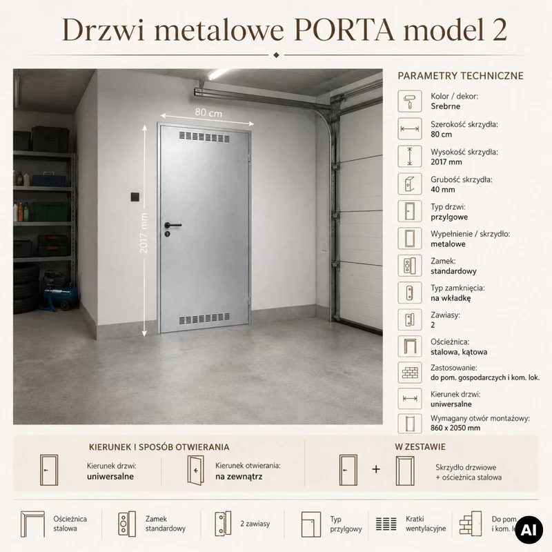 Drzwi uniwersalne metalowe Porta 80 model 2 , DNWPL2MU080000