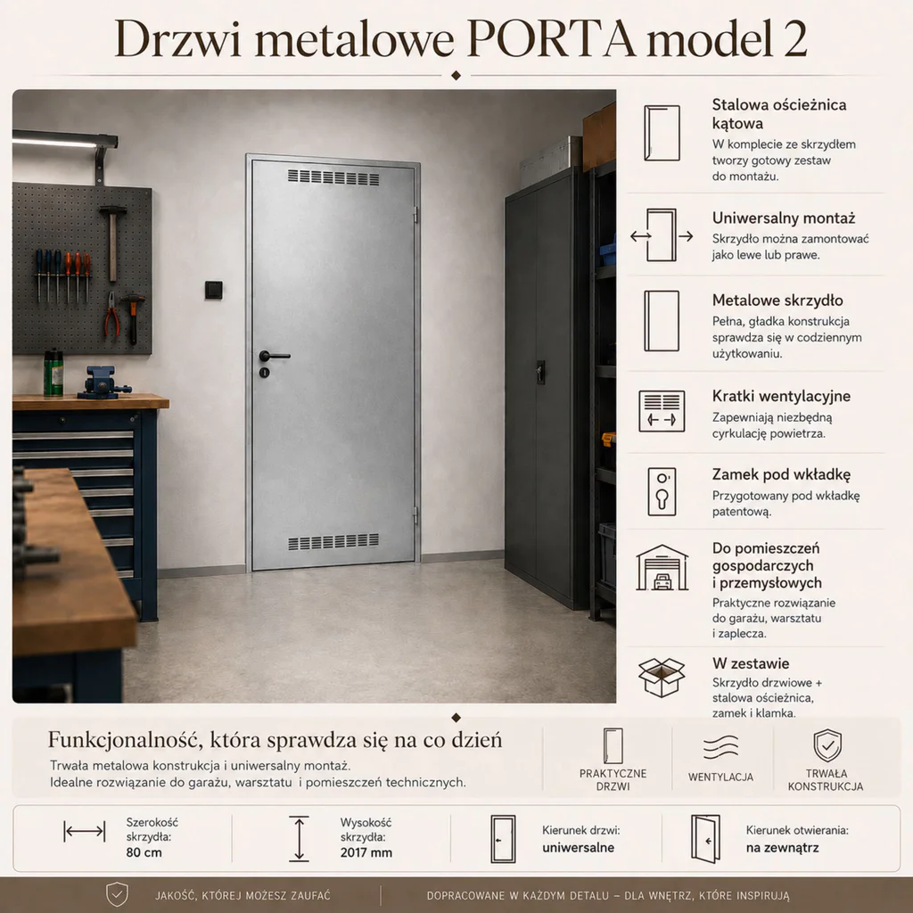Drzwi uniwersalne metalowe Porta 80 model 2 , DNWPL2MU080000SP2K0000