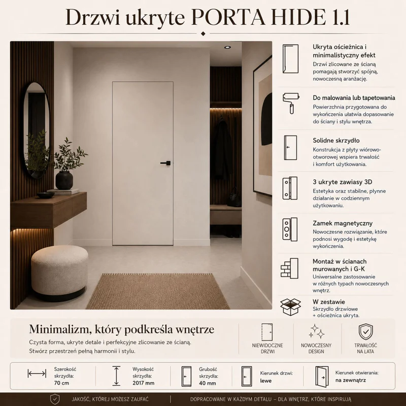 Drzwi ukryte Porta HIDE Bezprzylgowe (otwierane na zewnątrz