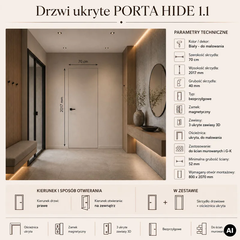 Drzwi ukryte Porta HIDE Bezprzylgowe (otwierane na zewnątrz