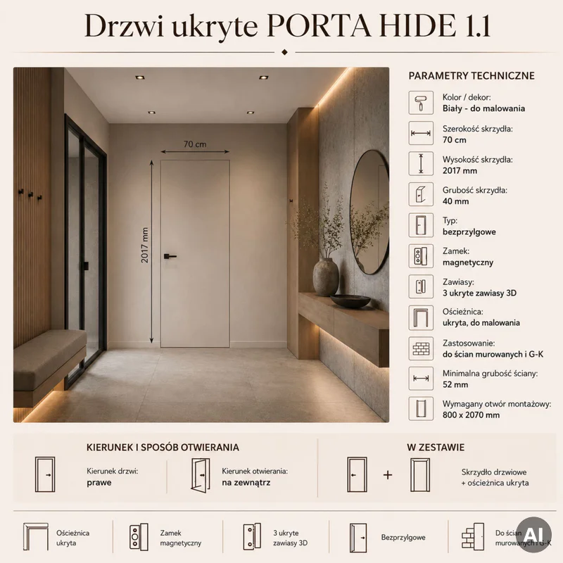 Drzwi ukryte Porta HIDE Bezprzylgowe (otwierane na zewnątrz