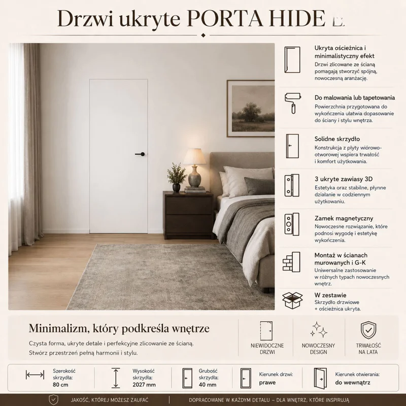 Zestaw Drzwi ukryte + Ościeżnica Porta HIDE Odwrotna przyl