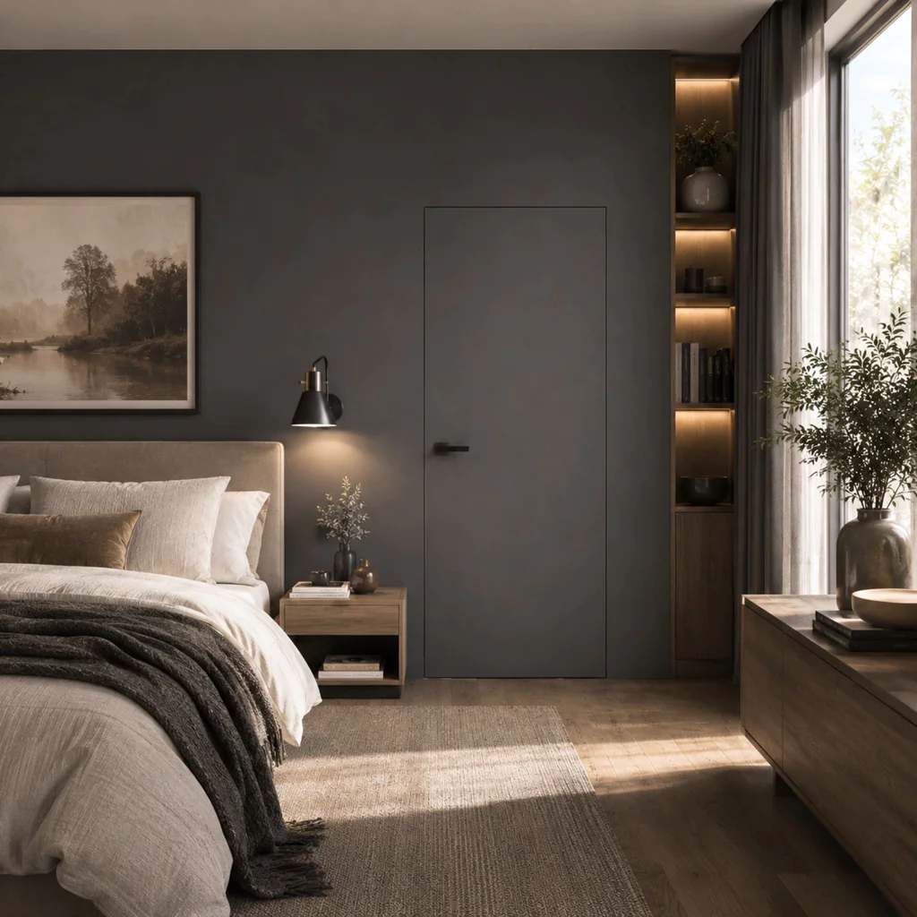 Zestaw Drzwi ukryte + Ościeżnica Porta HIDE Bezprzylgowe (otwierane na zewnątrz) Prawe 80cm płyta, SPA1110P08LBP0A7V0O000, OPA100LP080000AN300000