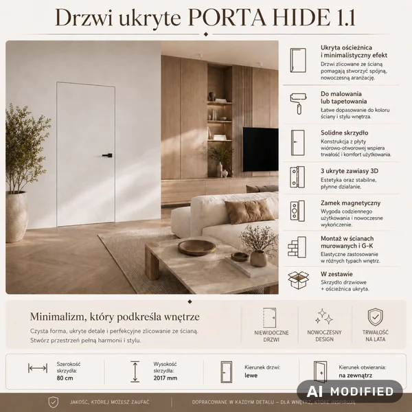 Zestaw Drzwi ukryte + Ościeżnica Porta HIDE Bezprzylgowe (