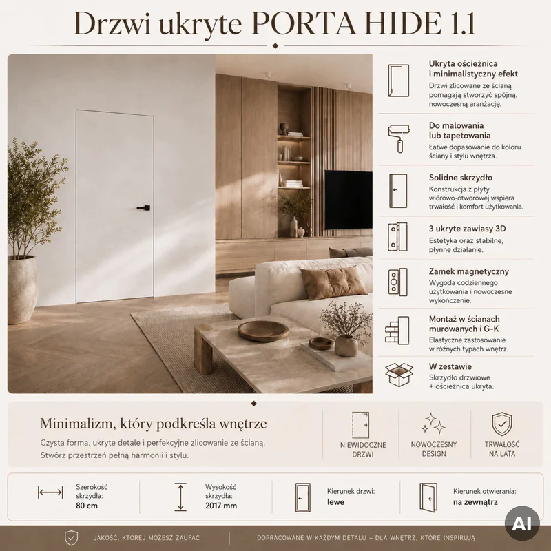 Zestaw Drzwi ukryte + Ościeżnica Porta HIDE Bezprzylgowe (