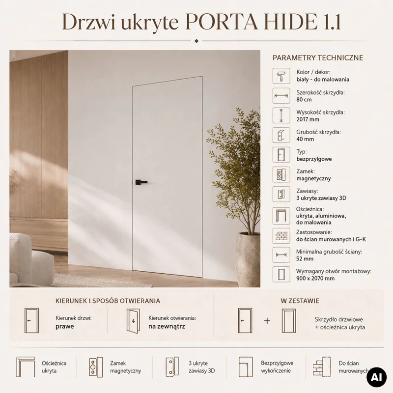 Zestaw Drzwi ukryte + Ościeżnica Porta HIDE Bezprzylgowe (