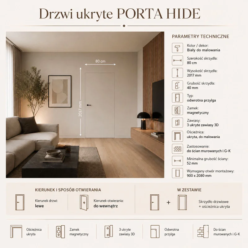Zestaw Drzwi ukryte + Ościeżnica Porta HIDE Odwrotna przyl