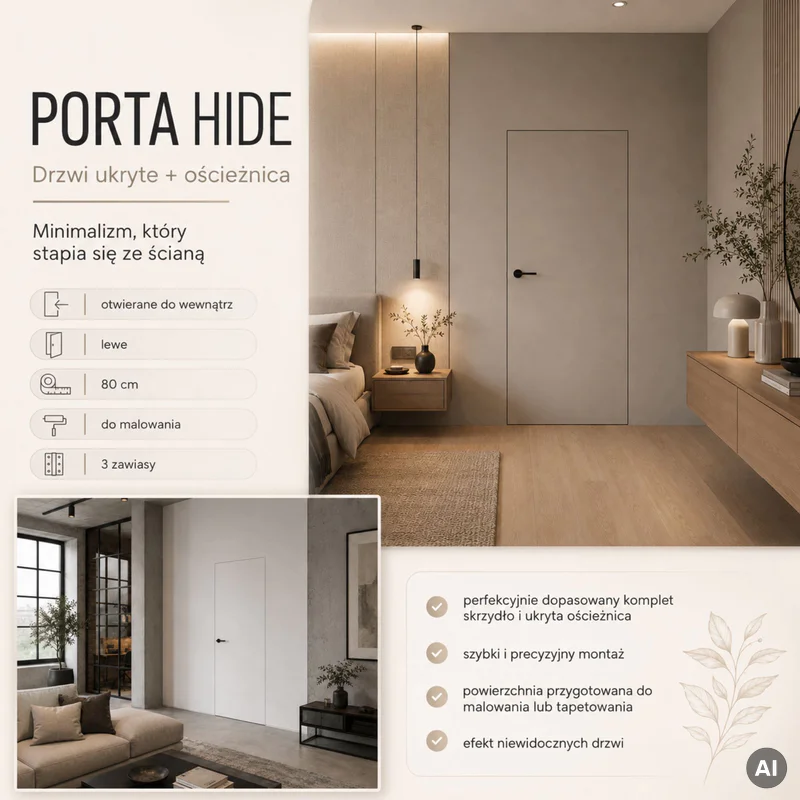 Zestaw Drzwi ukryte + Ościeżnica Porta HIDE Odwrotna przyl