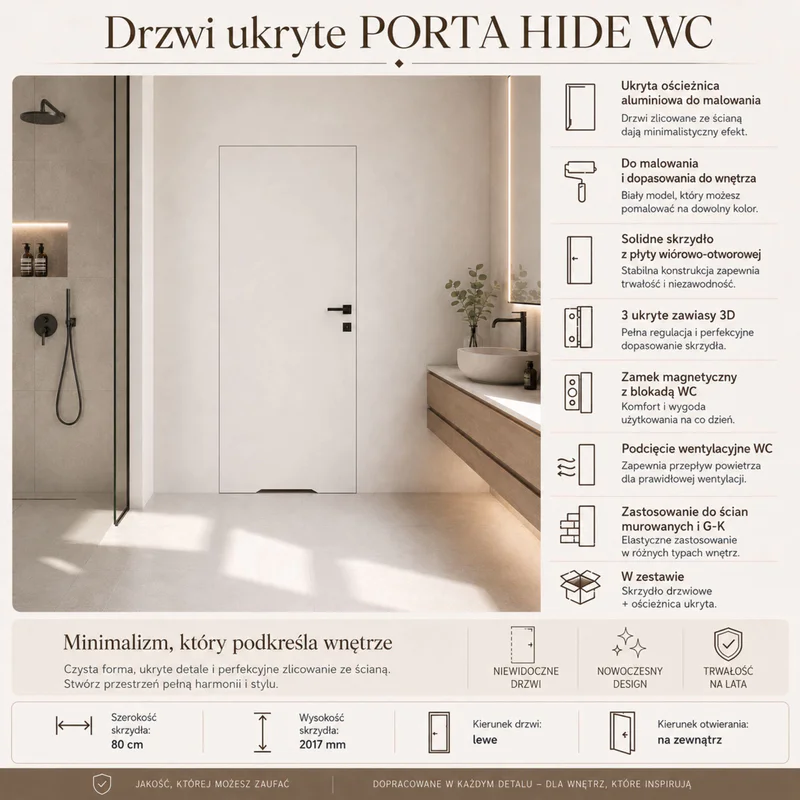 Zestaw Drzwi ukryte + Ościeżnica Porta HIDE WC Bezprzylgow