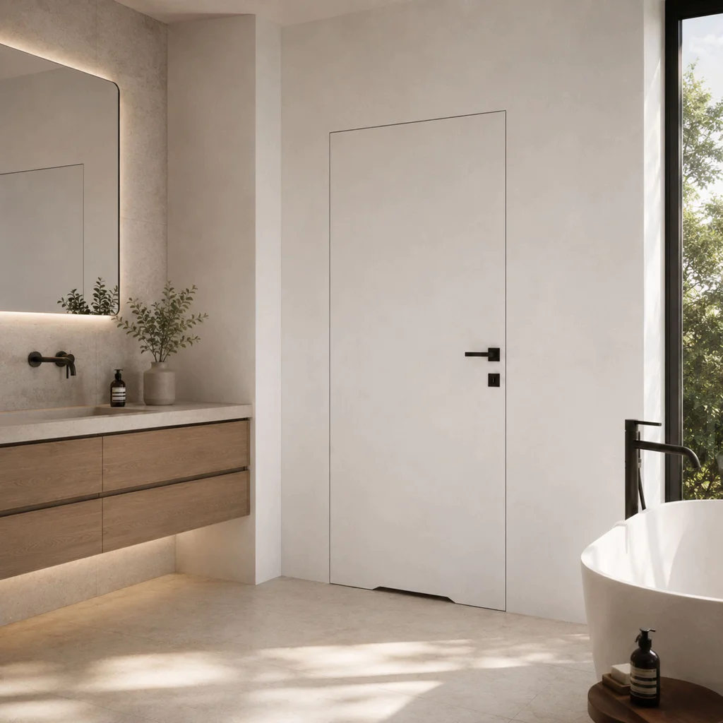 Zestaw Drzwi ukryte + Ościeżnica Porta HIDE WC Bezprzylgowe (otwierane na zewnątrz) Lewe 80cm płyta, SPA1110L08LBPWAYV0O000, OPA100LL080000AN300000